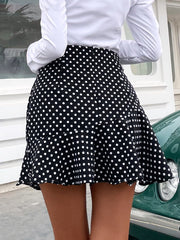 Poka Dots Ruffle Hem A-Line Skirt Sai Feel