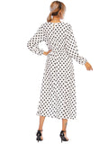 Polka Dot Crew Neck Elastic Waist Dress Sai Feel