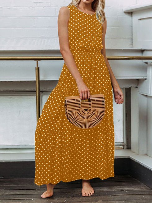 Polka Dot Crew Neck Sleeveless Dress Sai Feel