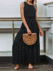 Polka Dot Crew Neck Sleeveless Dress Sai Feel