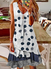 Polka Dot V-Neck Sleeveless Dress Sai Feel