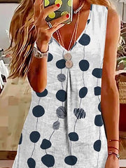 Polka Dot V-Neck Sleeveless Dress Sai Feel