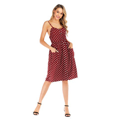 Polka Dots Button Front Cami Dress with Slant Pockets Sai Feel