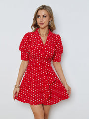 Polka Dots Puff Sleeve Ruffled Dress Sai Feel