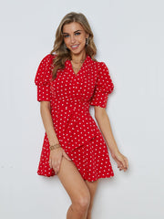 Polka Dots Puff Sleeve Ruffled Dress Sai Feel