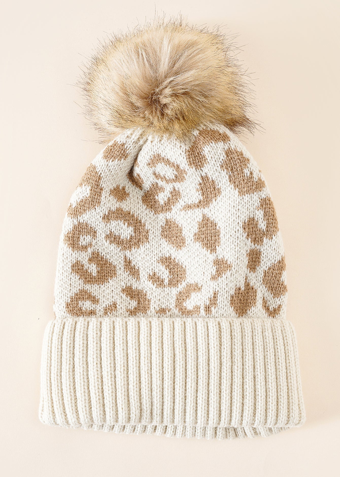 Pompom Decor Leopard Beanie Sai Feel