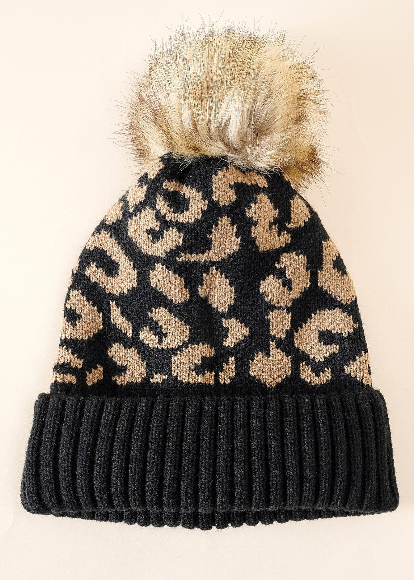 Pompom Decor Leopard Beanie Sai Feel