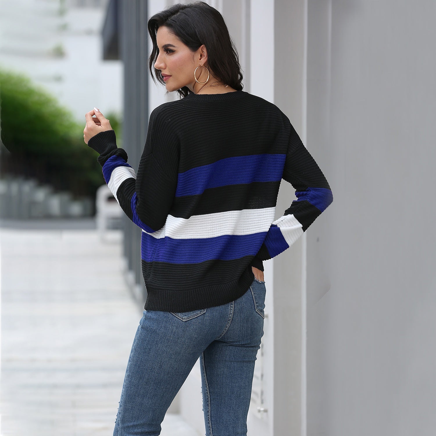 Preppy Contrast-Striped Loose Sweater Sai Feel