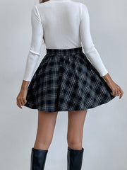 Preppy Plaid Flare Skirt Sai Feel