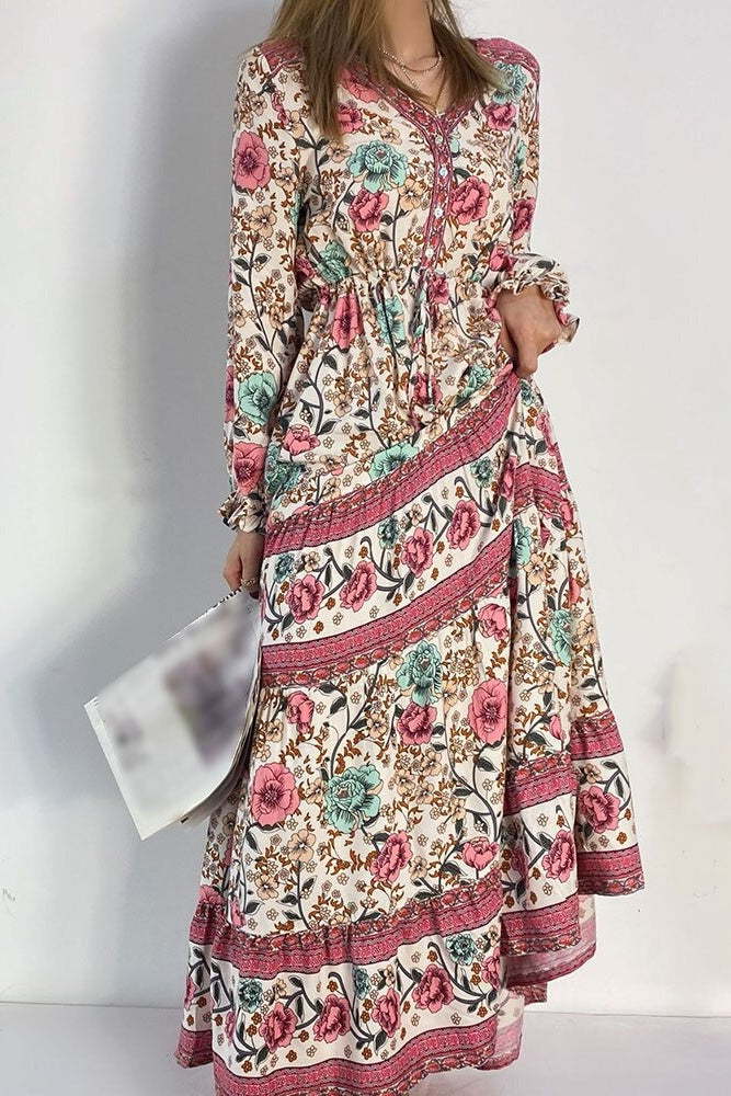 Print Floor-Length Long Sleeve Fall Women's Dress Sai Feel