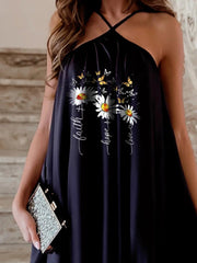 Print Halter Off Shoulder Sleeveless Dress Sai Feel