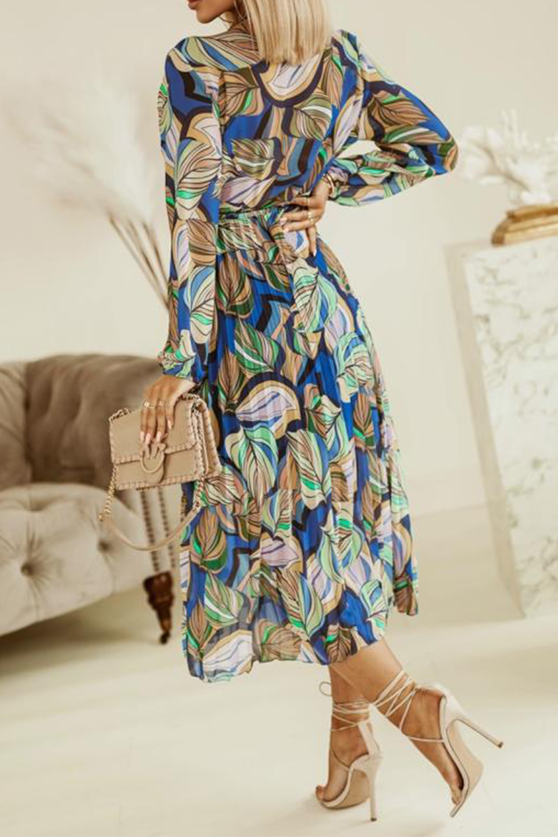Print Split Joint Turndown Collar Waist Skirt Dresses(3 colors) Sai Feel