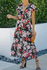 Print Split Joint V Neck Cake Skirt Dresses(3 colors) Sai Feel