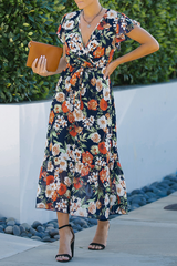 Print Split Joint V Neck Cake Skirt Dresses(3 colors) Sai Feel