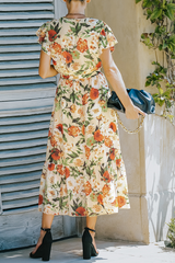 Print Split Joint V Neck Cake Skirt Dresses(3 colors) Sai Feel