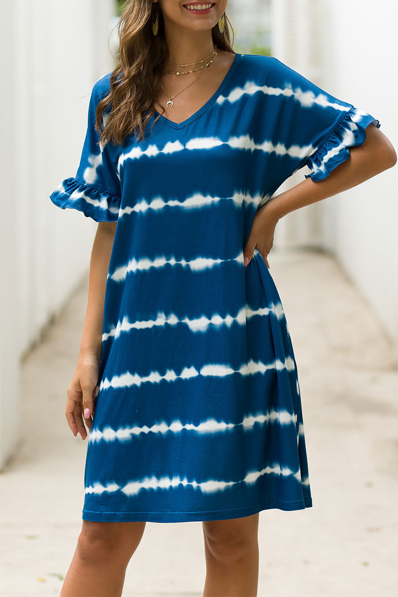 Print Split Joint V Neck Straight Dresses Sai Feel