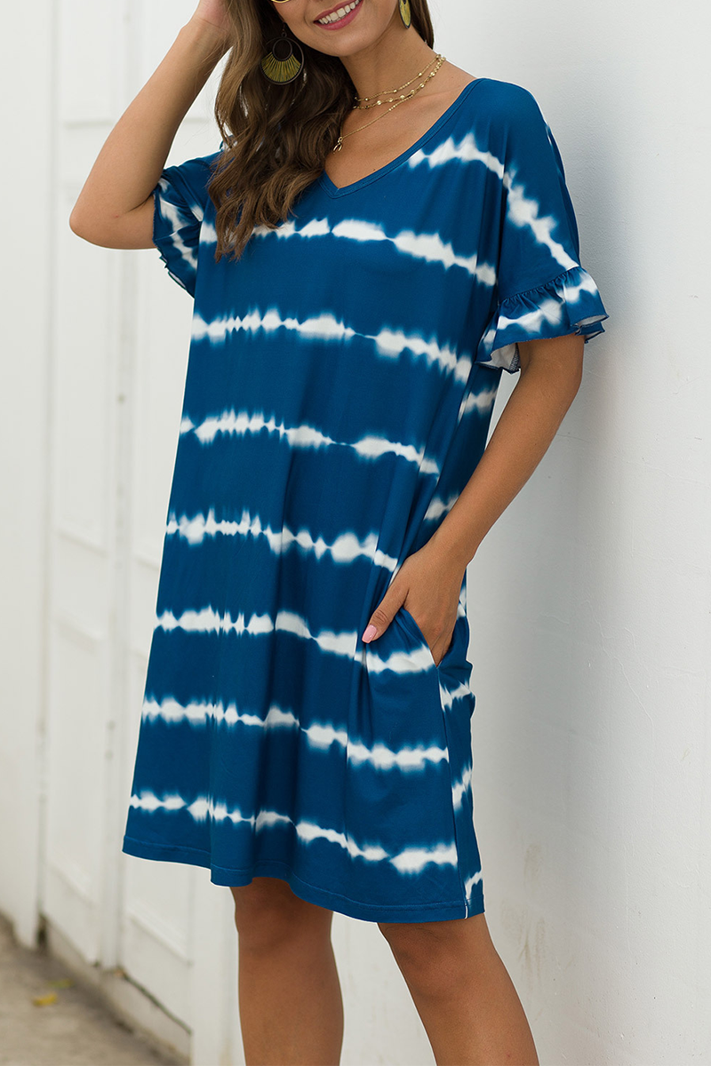 Print Split Joint V Neck Straight Dresses Sai Feel