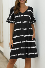 Print Split Joint V Neck Straight Dresses Sai Feel