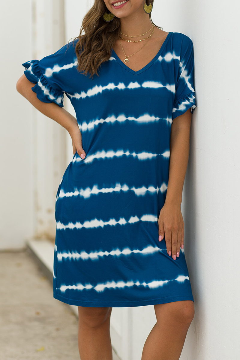 Print Split Joint V Neck Straight Dresses Sai Feel