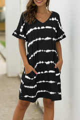 Print Split Joint V Neck Straight Dresses Sai Feel