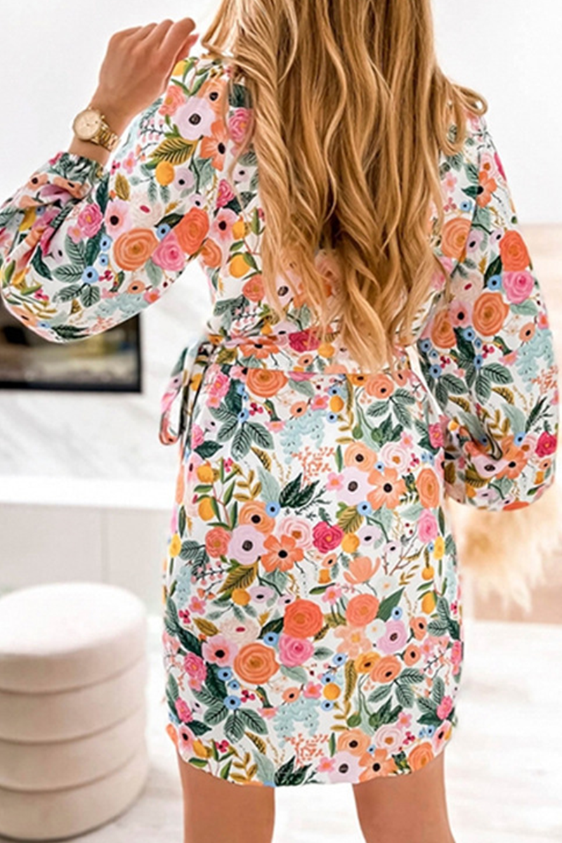 Print Split Joint V Neck Waist Skirt Dresses(4 colors) Sai Feel