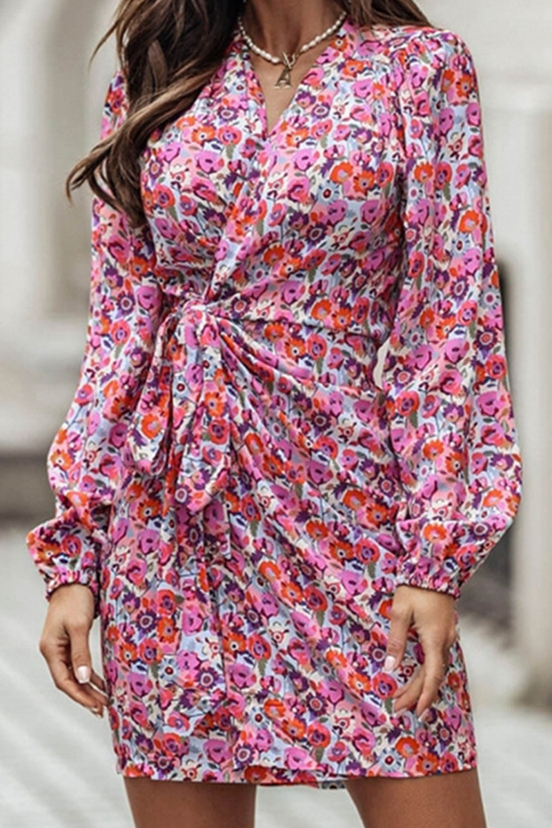 Print Split Joint V Neck Waist Skirt Dresses(4 colors) Sai Feel