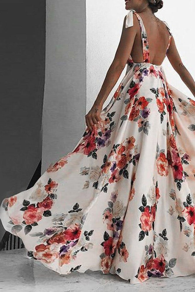 Print V-Neck Floor-Length Sleeveless Floral Women's Dress Sai Feel