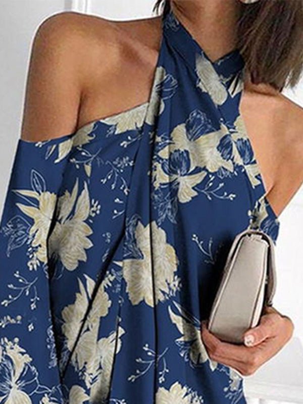 Printed Halter Off-Shoulder Irregular Dress Sai Feel