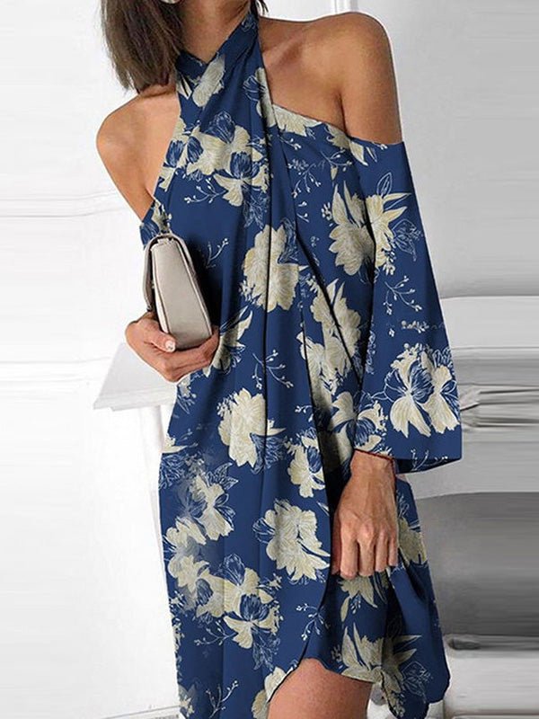 Printed Halter Off-Shoulder Irregular Dress Sai Feel