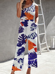 Printed One Shoulder Wide Leg Jumpsuit Sai Feel