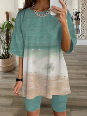 Printed Short Sleeve T-Shirt & Shorts Two-Piece Set Sai Feel