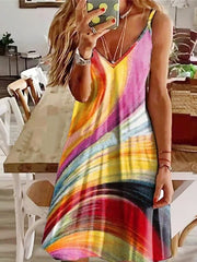 Printed Sling V-Neck Sleeveless Dress Sai Feel