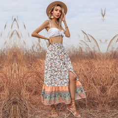 Printed Slit Skirt with Elasticated Waist Sai Feel