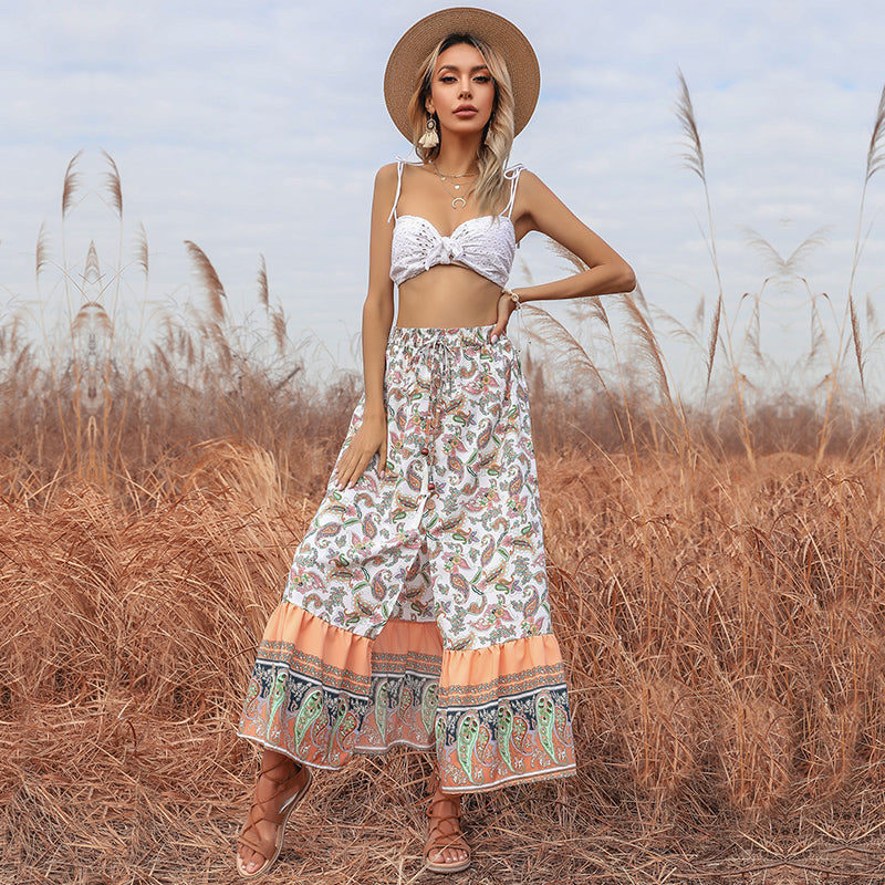 Printed Slit Skirt with Elasticated Waist Sai Feel