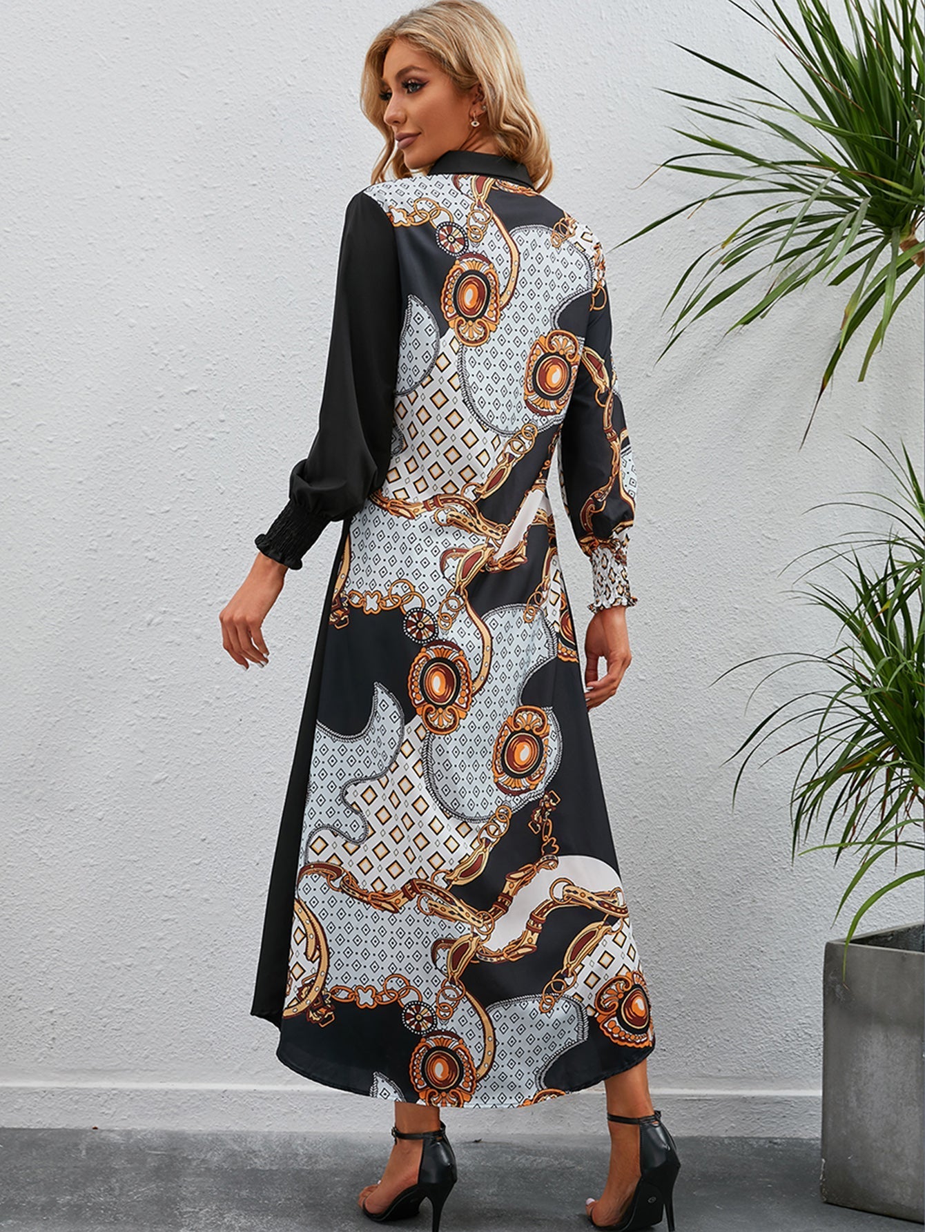 Printed long sleeve shirt dress Sai Feel