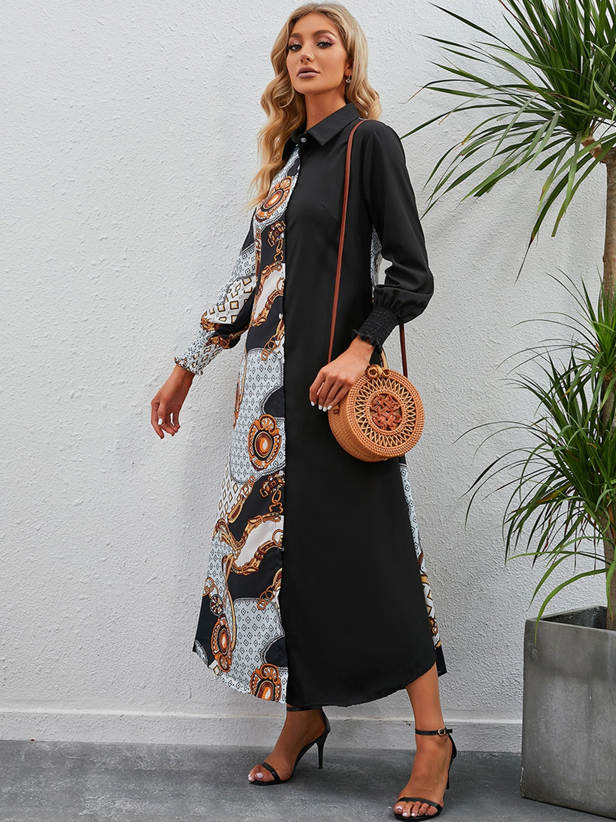 Printed long sleeve shirt dress Sai Feel