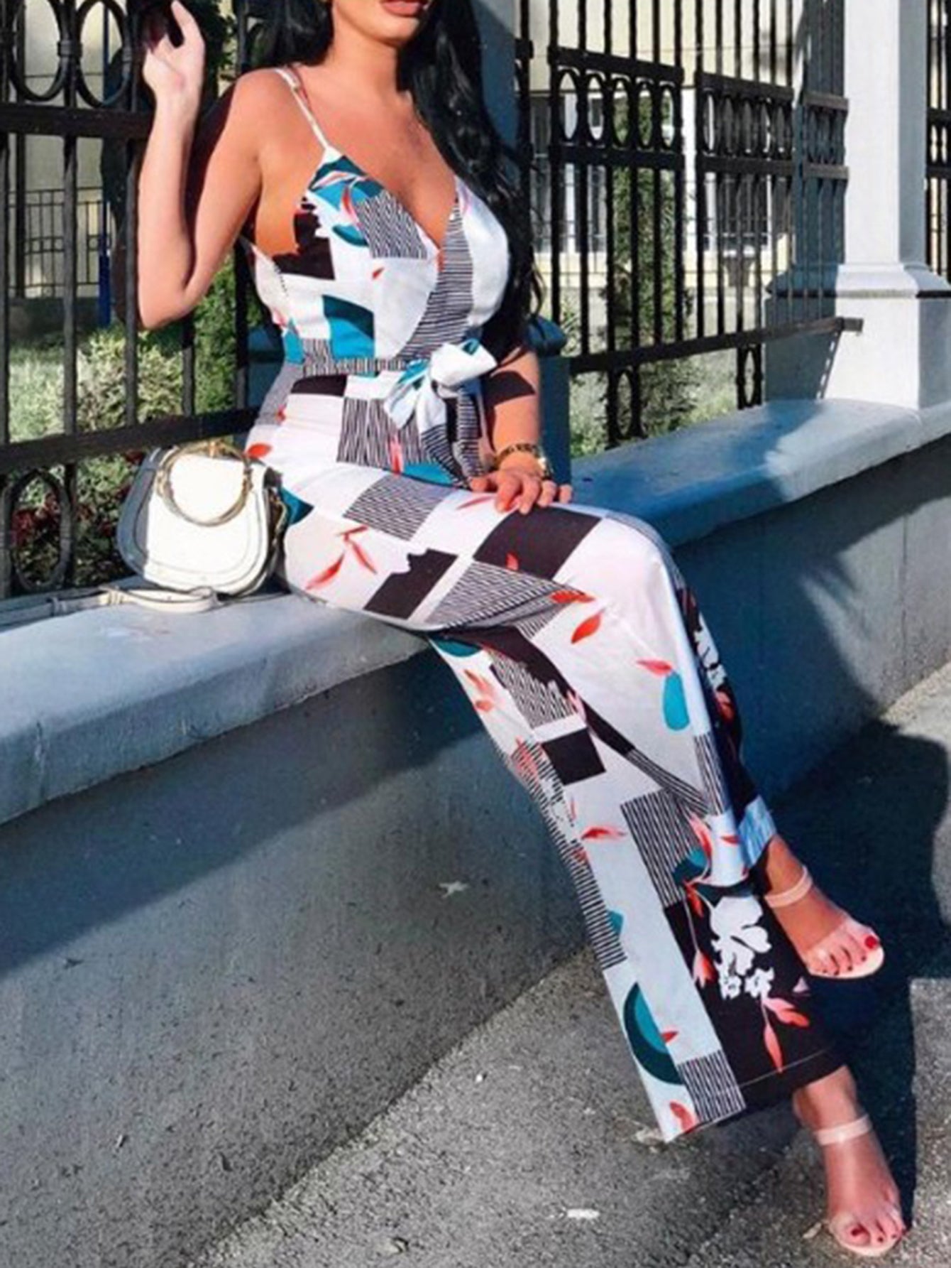 Printed sexy halter neck long strap jumpsuit Sai Feel