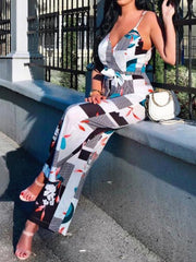 Printed sexy halter neck long strap jumpsuit Sai Feel