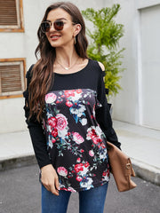 Printed stitching round neck casual top Sai Feel