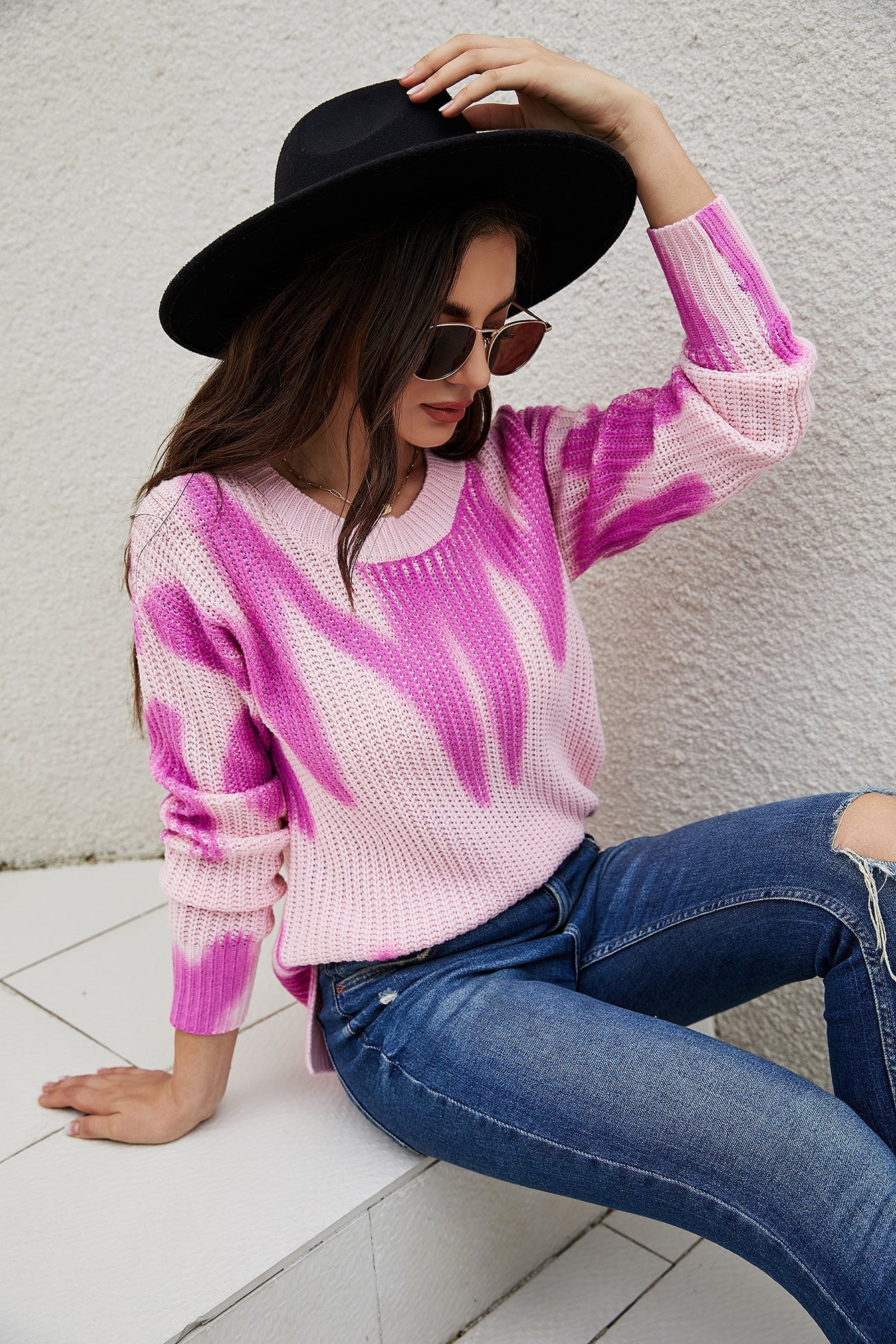 Printing and dyeing long-sleeved sweater Sai Feel