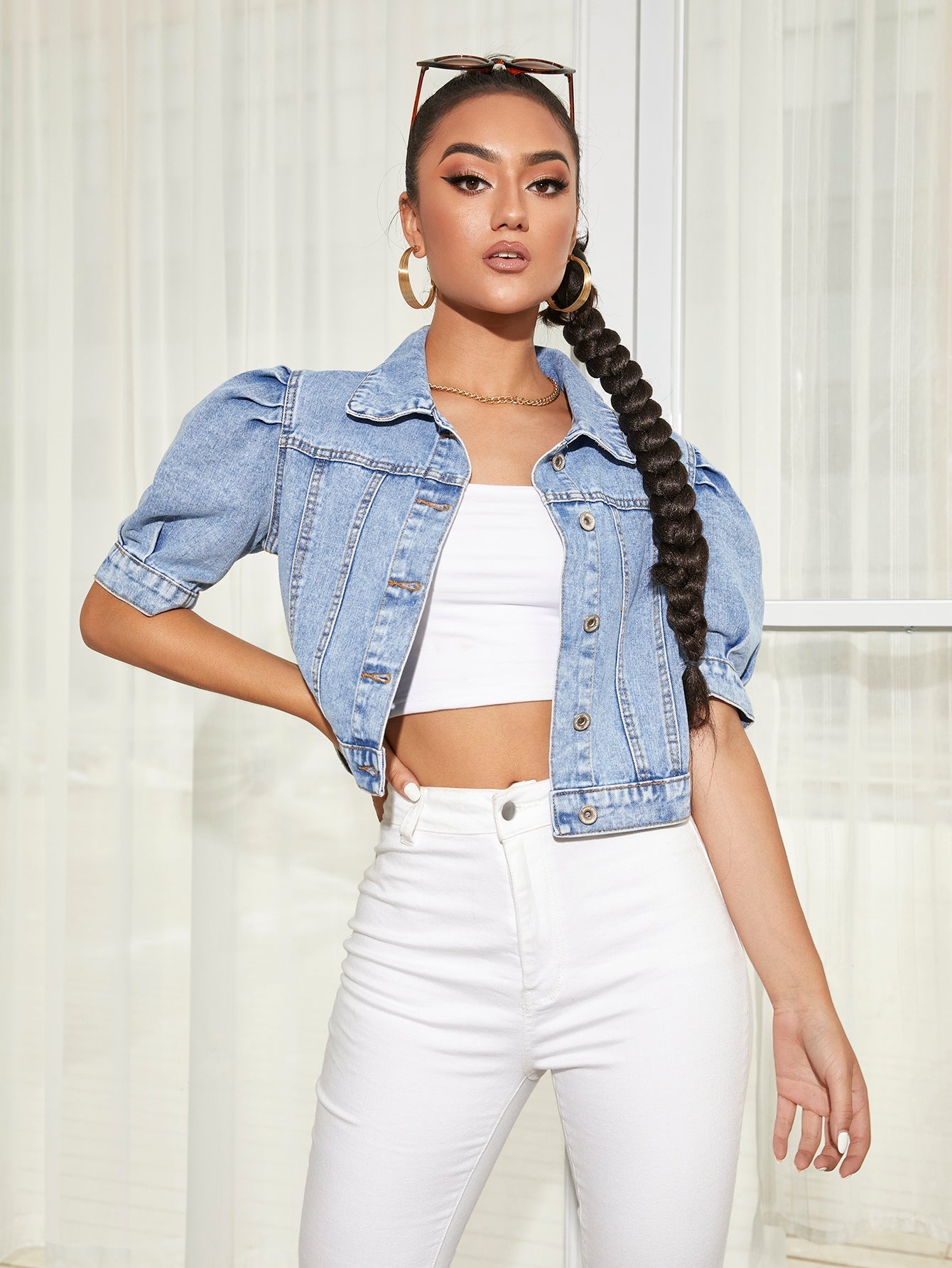 Puff Sleeve Crop Denim Jacket Sai Feel