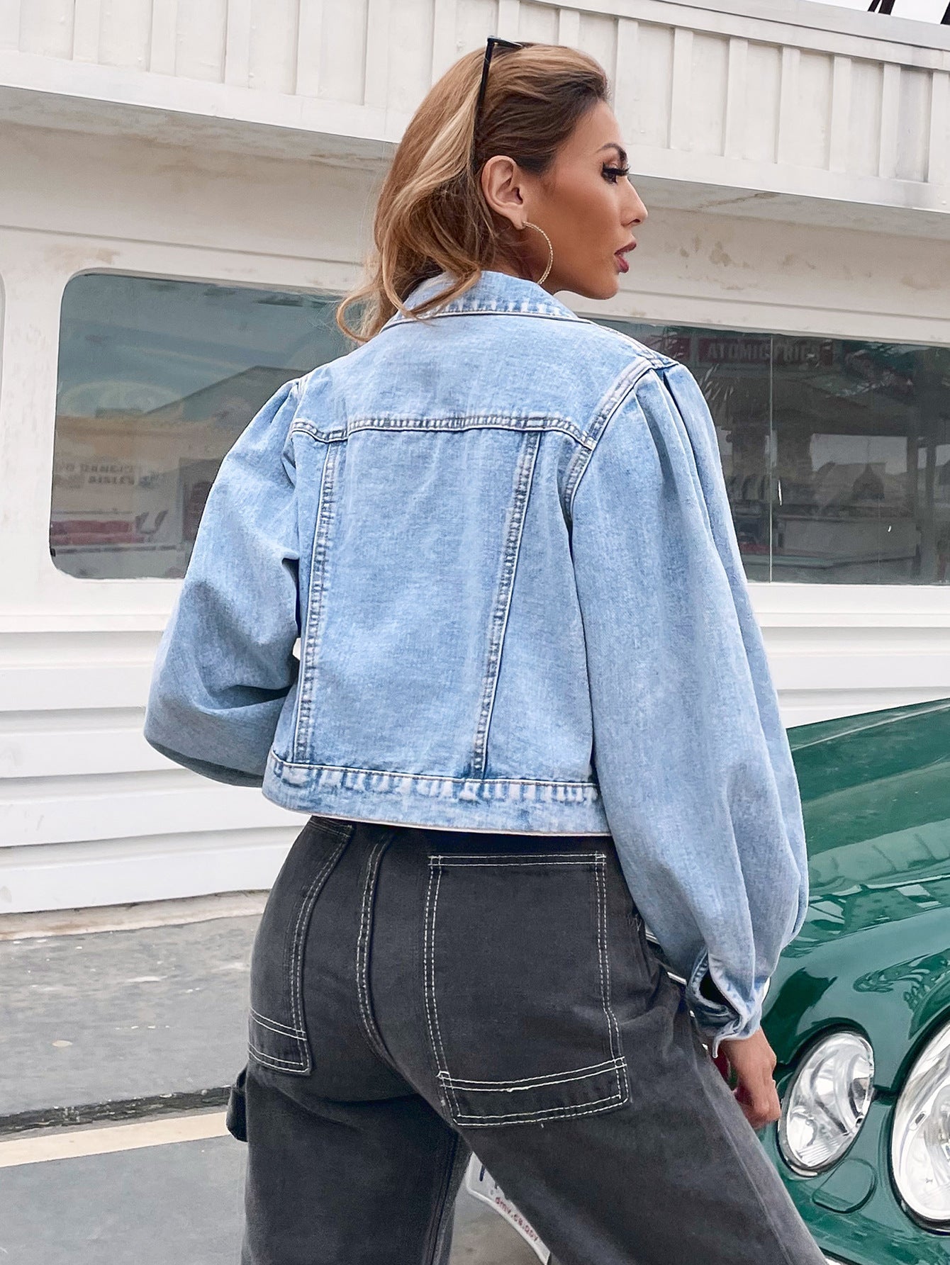 Puff Sleeve Flap Pockets Denim Jacket Sai Feel