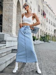 Raw Hem Maxi Denim Skirt Sai Feel