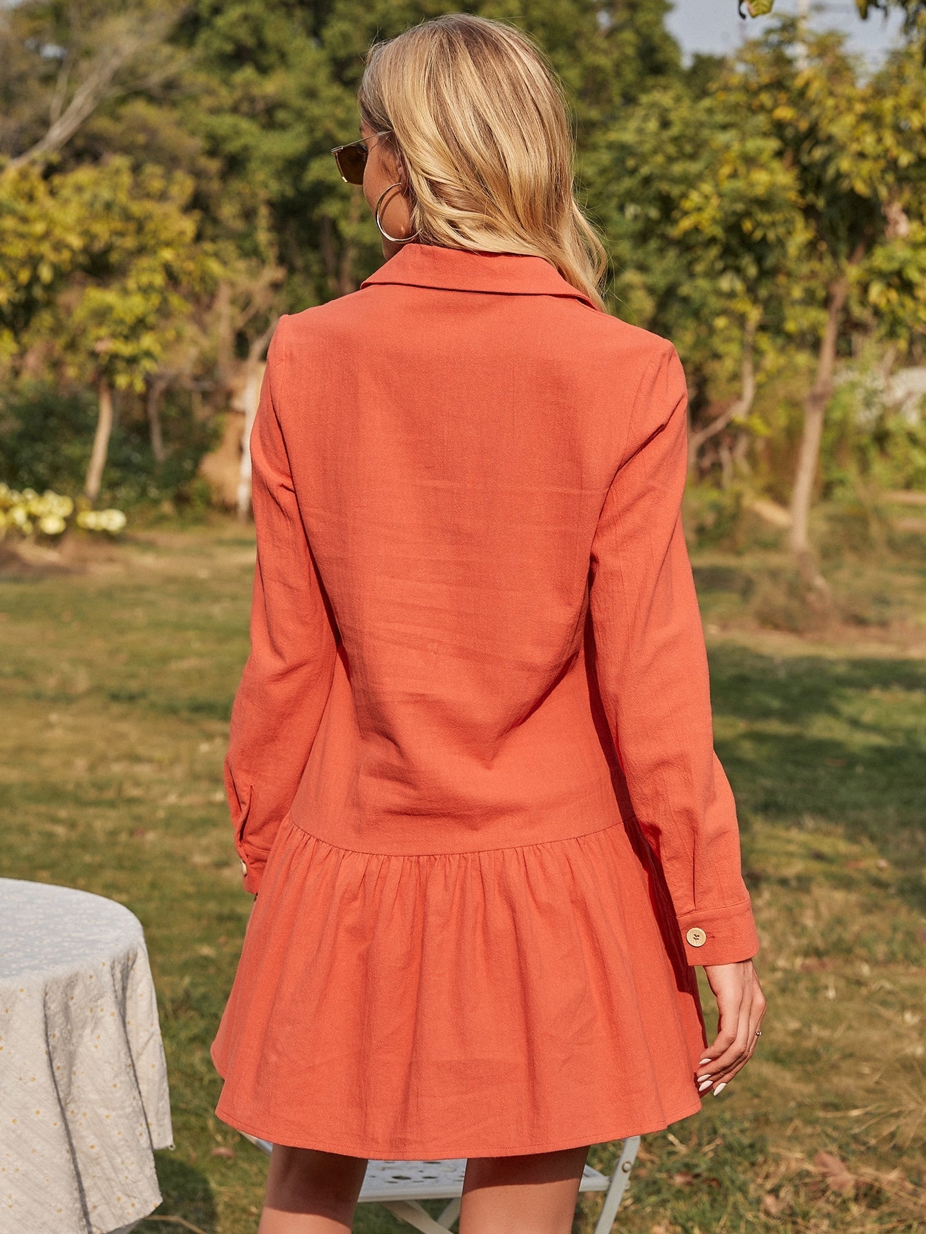 Red Ruffled Lapel Dress Sai Feel