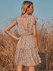 Retro Floral Dress Halter Pastoral Style Mid-length Skirt Sai Feel