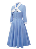 Retro Rockabilly Bow Collar 50's 60's Party Costume Gown Swing Dress Sai Feel