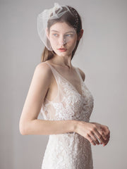 Rhinestone shinning Birdcage mesh wedding veil clip hair accessory Sai Feel