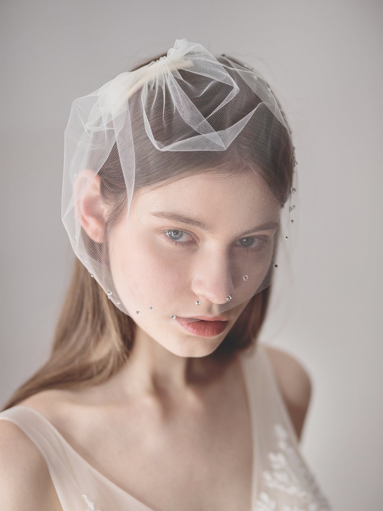 Rhinestone shinning Birdcage mesh wedding veil clip hair accessory Sai Feel