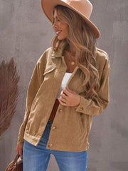 Ribbed Corduroy Long Sleeve Jacket with Pocket Sai Feel