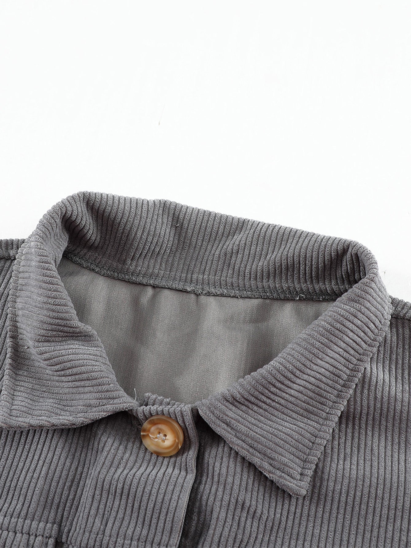 Ribbed Corduroy Long Sleeve Jacket with Pocket Sai Feel